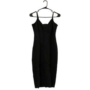 Lulu's Can't Deny It Black Lace Bodycon Midi Dress LBD S